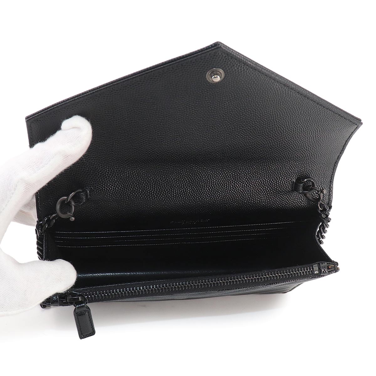 Cassandre Envelope Chain Wallet Leather Black 393953