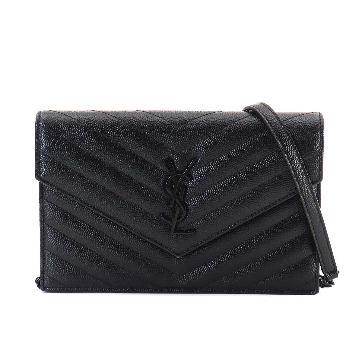 Cassandre Envelope Chain Wallet Leather Black 393953