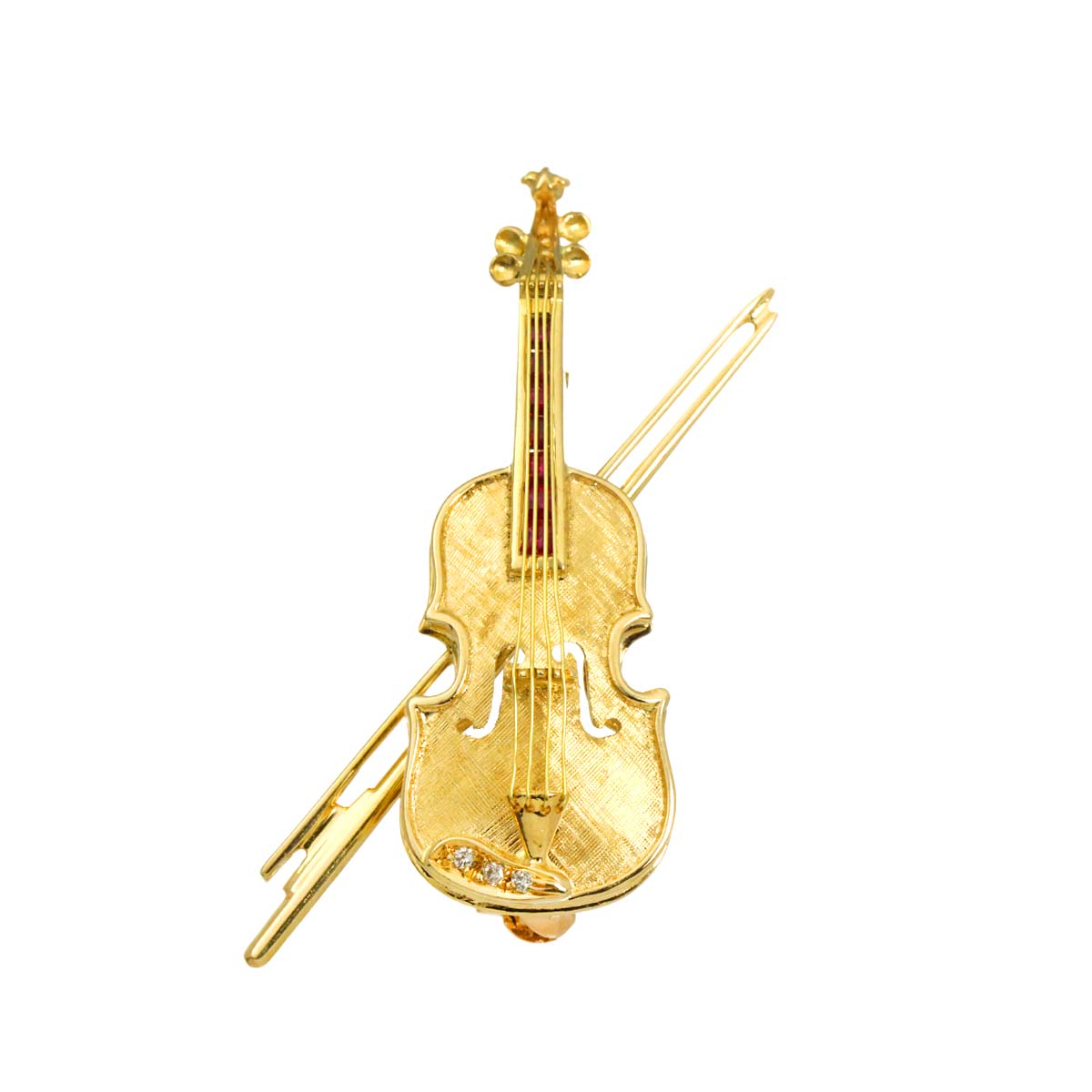 Ruby 0.30ct Diamond 0.02ct Brooch 18K YG Yellow Gold 750