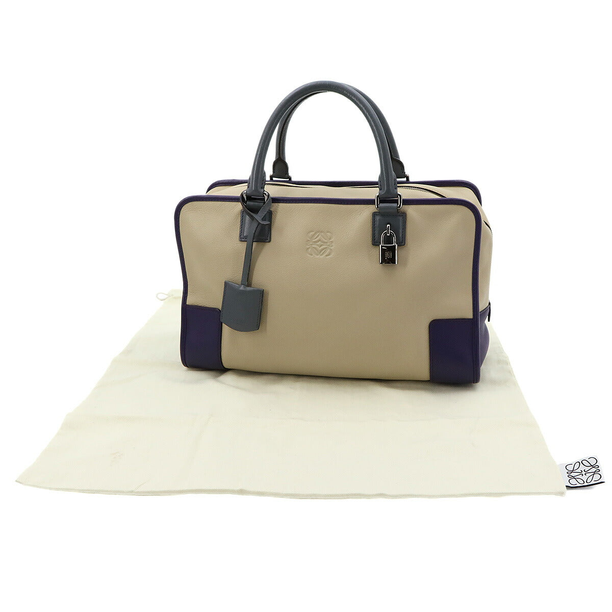 Amazona 36 Hand Bag Leather Beige Purple Gray Purse