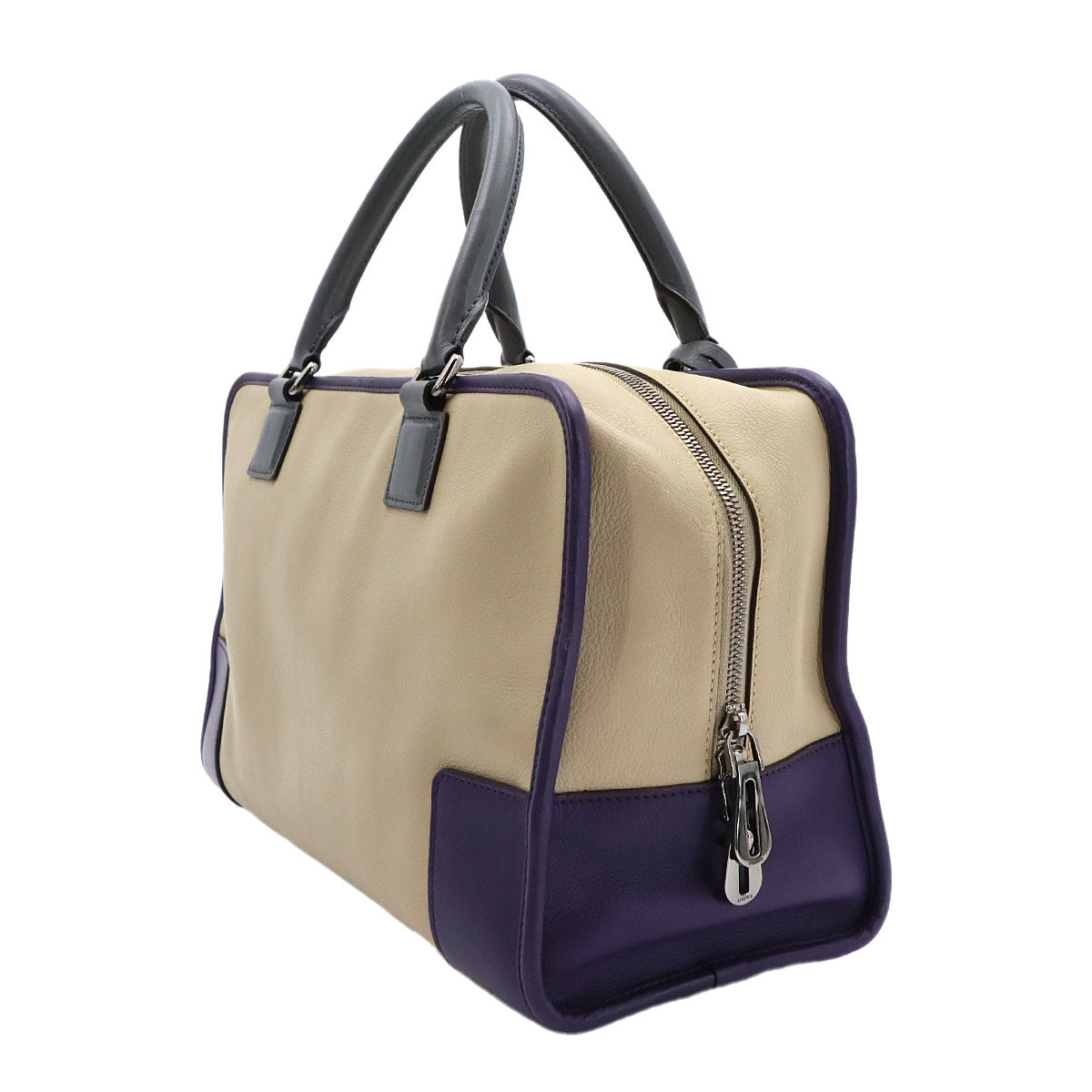 Amazona 36 Hand Bag Leather Beige Purple Gray Purse