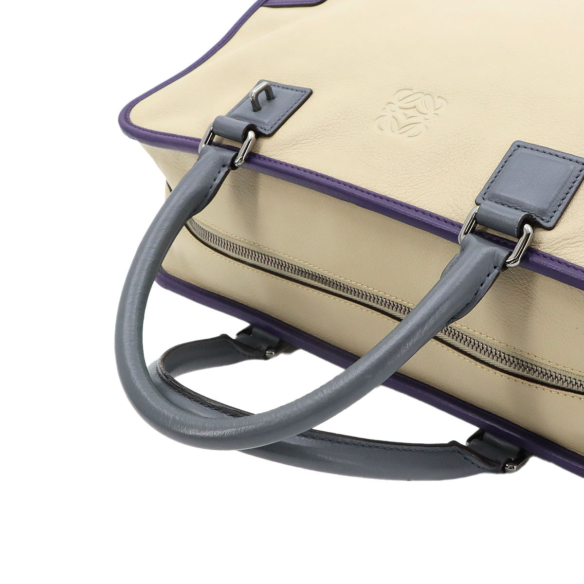 Amazona 36 Hand Bag Leather Beige Purple Gray Purse