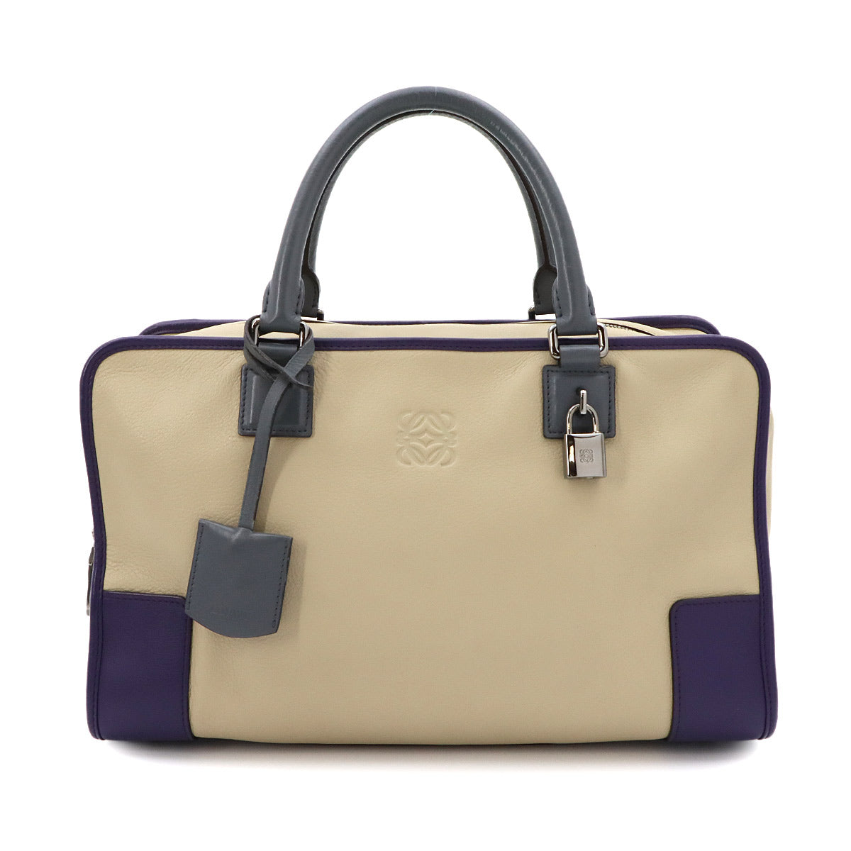 Amazona 36 Hand Bag Leather Beige Purple Gray Purse