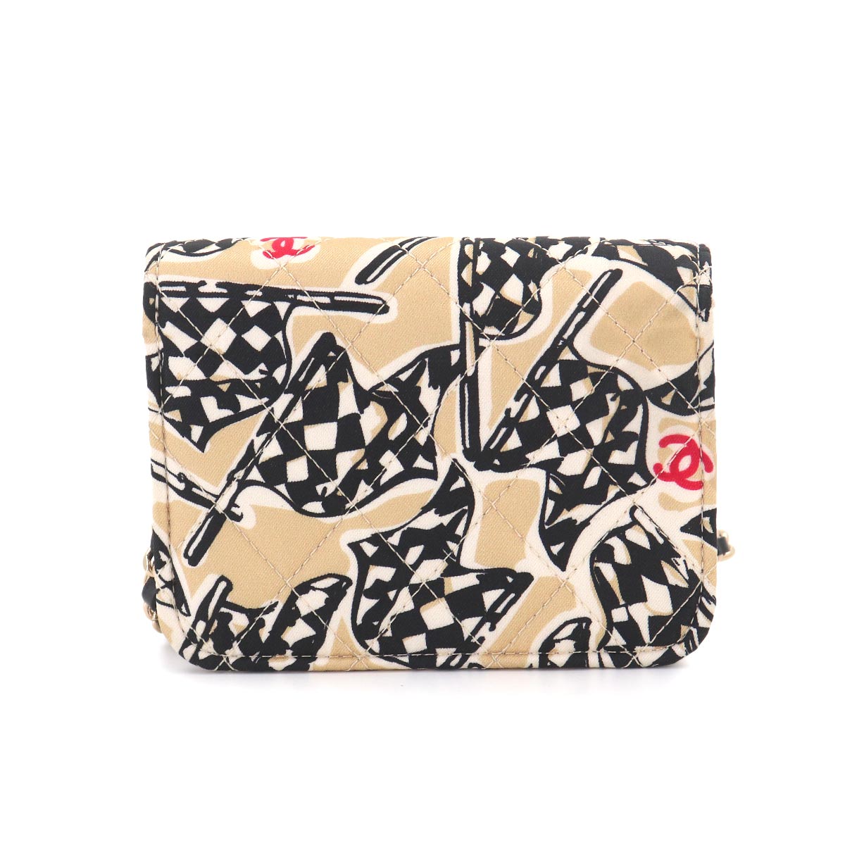 Matelasse MiniMin Chain Shoulder Bag Canvas Beige Checkered flag