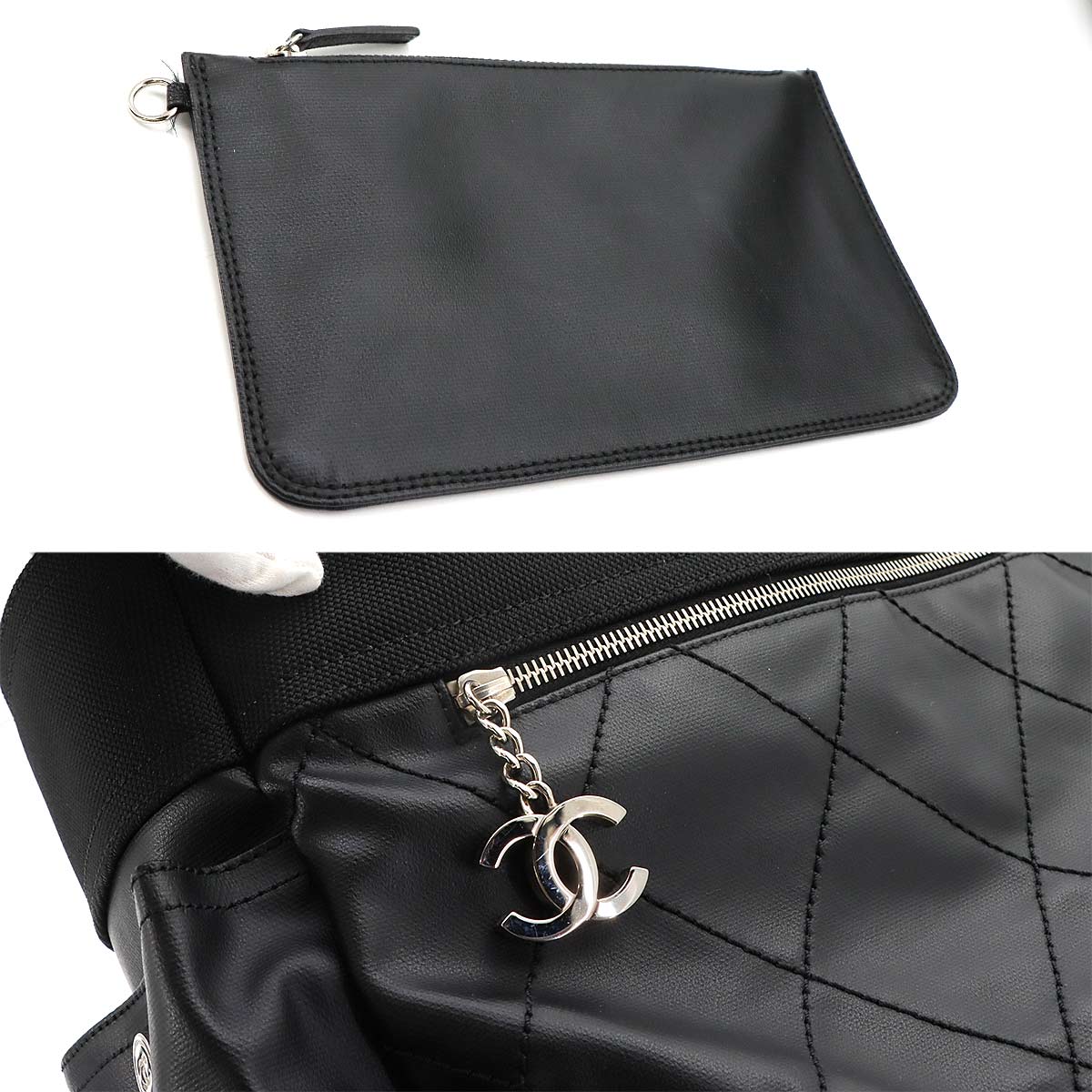 Paris Biarritz GM Tote Bag PVC Nylon Leather Black A34210 Purse