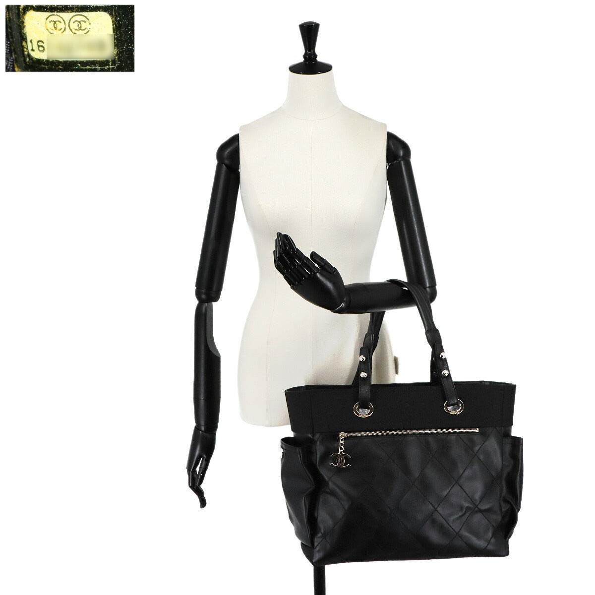 Paris Biarritz GM Tote Bag PVC Nylon Leather Black A34210 Purse