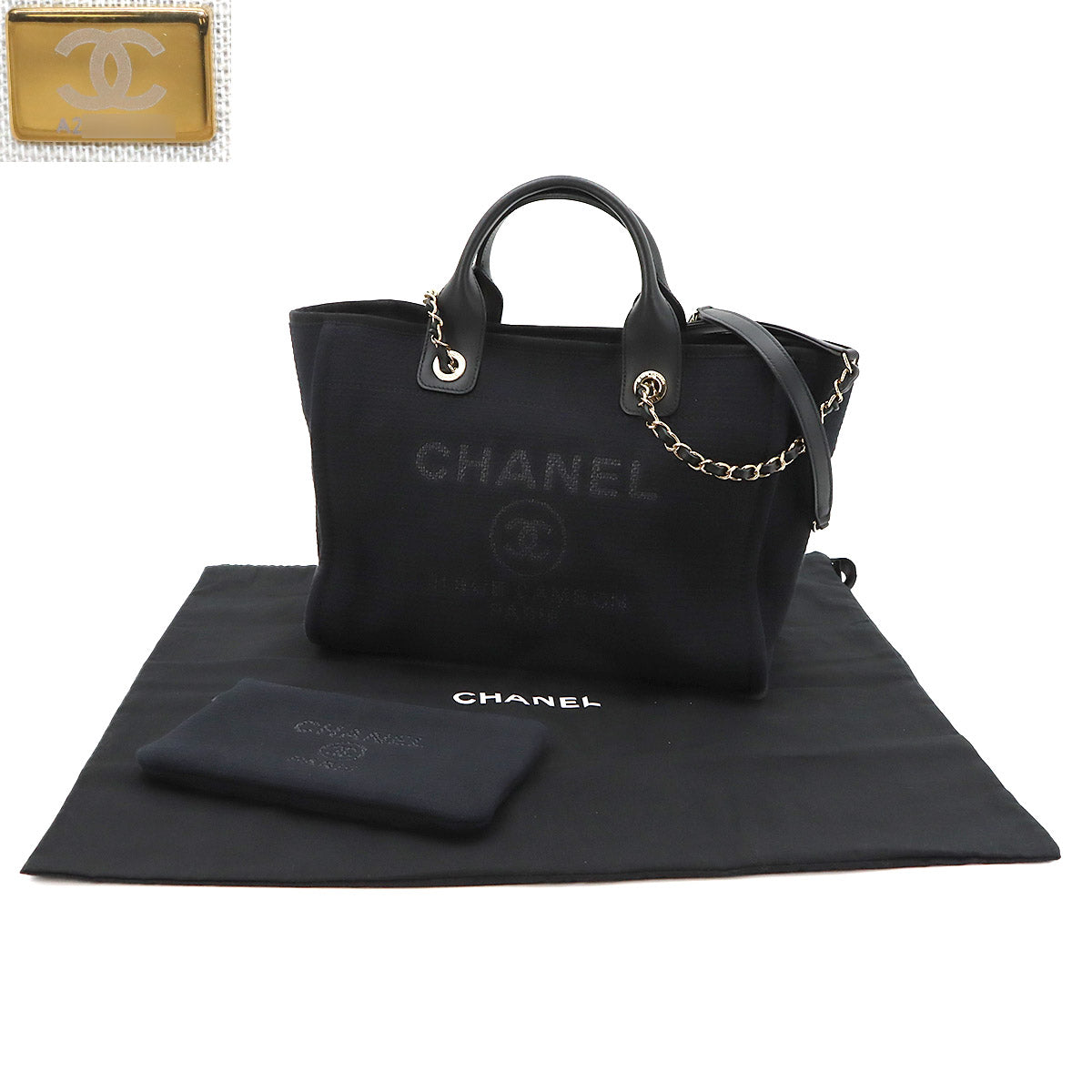 Deauville Small Shopping Tote Chain Shoulder Bag Black AS3257