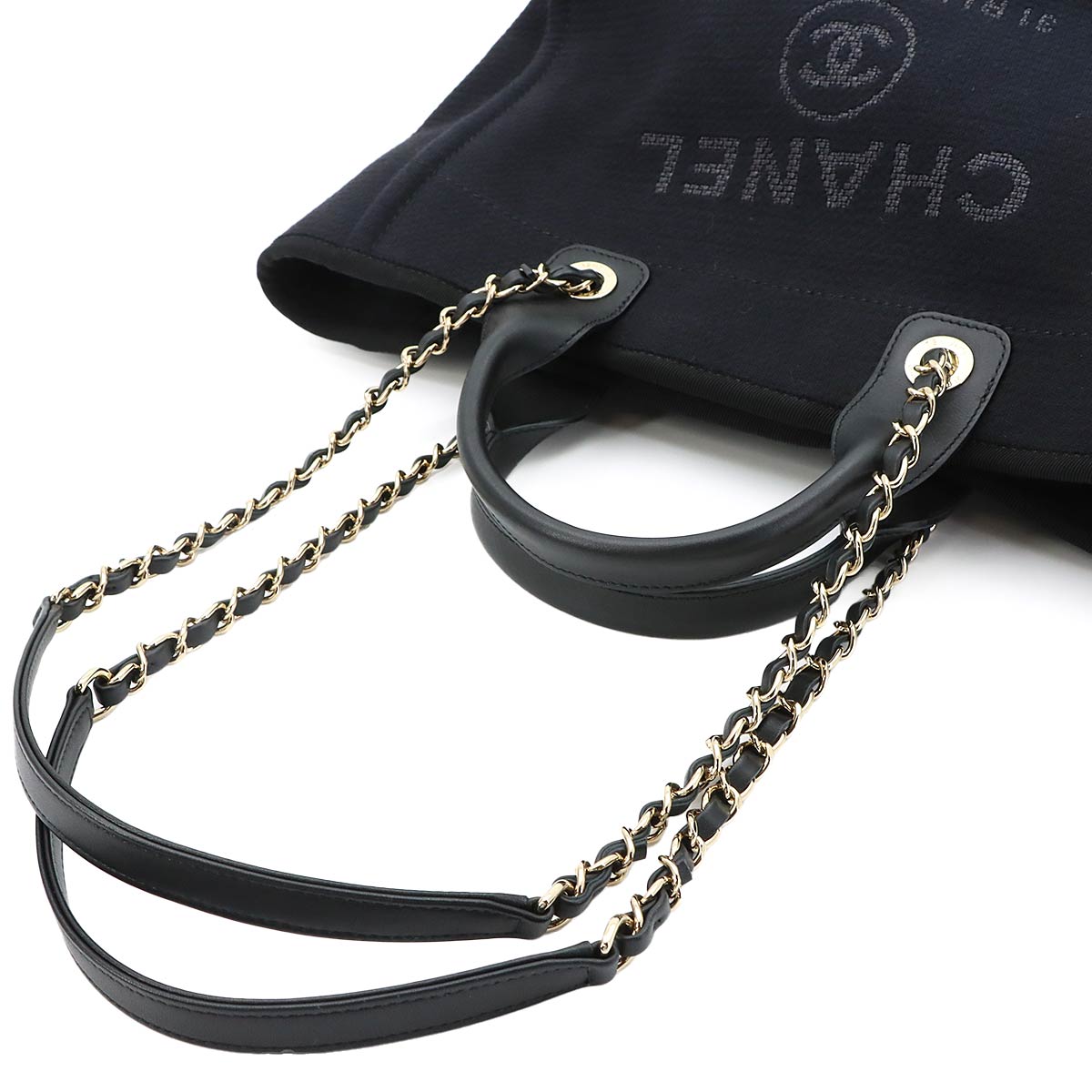 Deauville Small Shopping Tote Chain Shoulder Bag Black AS3257
