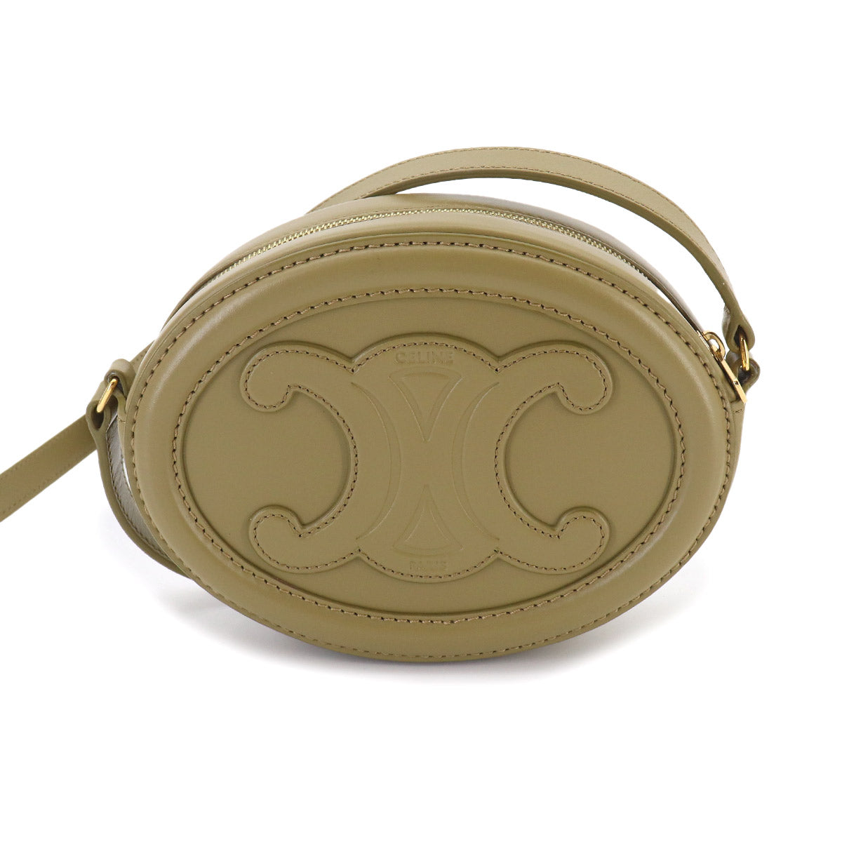Oval Purse Cuir Triomphe Shoulder Bag Leather Green 10I703DPQ