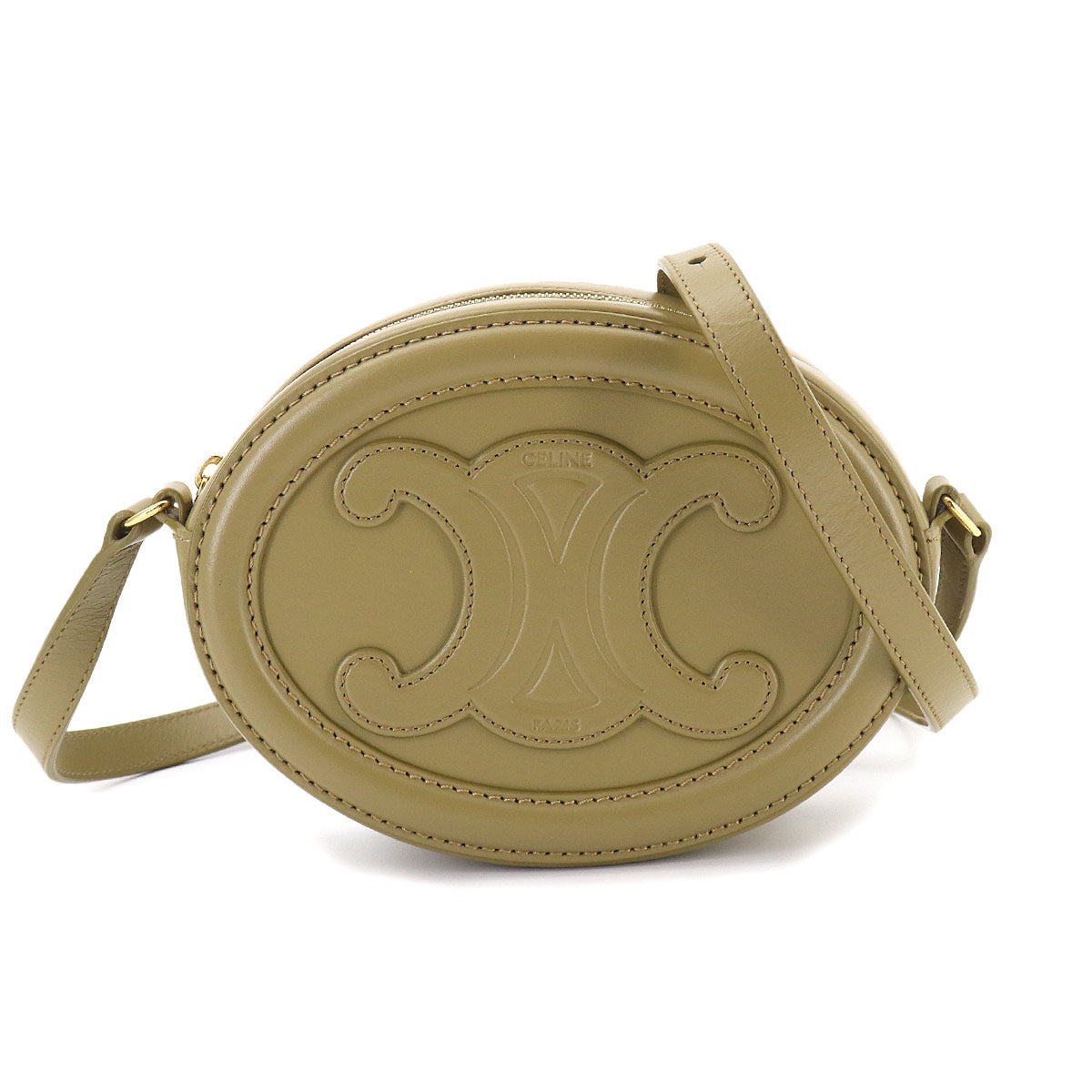 Oval Purse Cuir Triomphe Shoulder Bag Leather Green 10I703DPQ