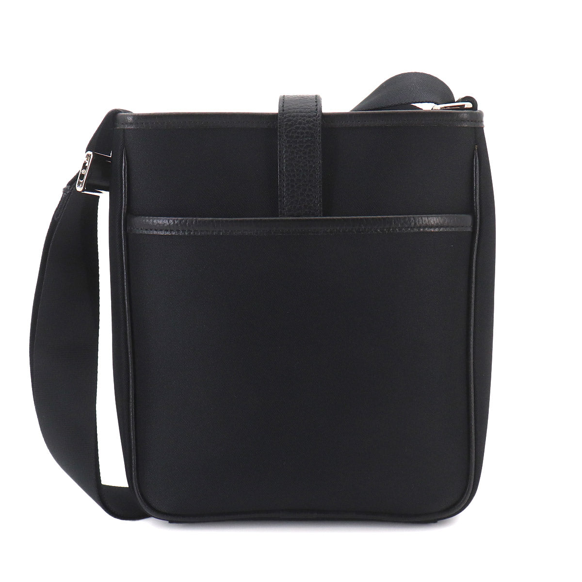 Plaid Shoulder Bag Canvas Leather Black Beige Purse