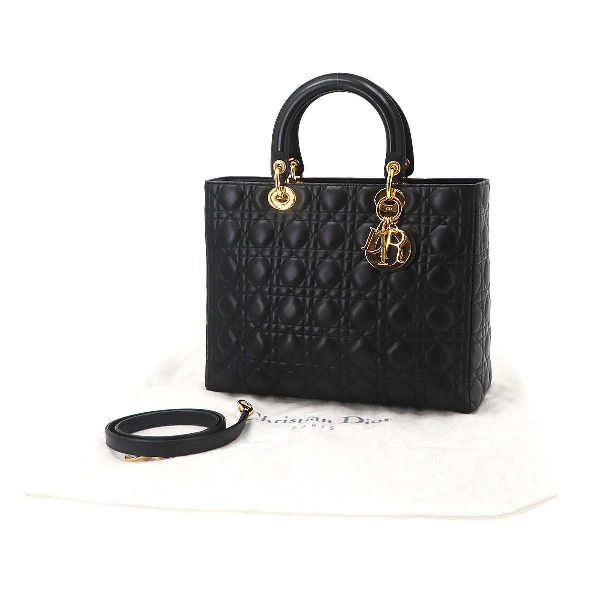 Lady Dior Large 2way Hand Shoulder Bag Leather Black