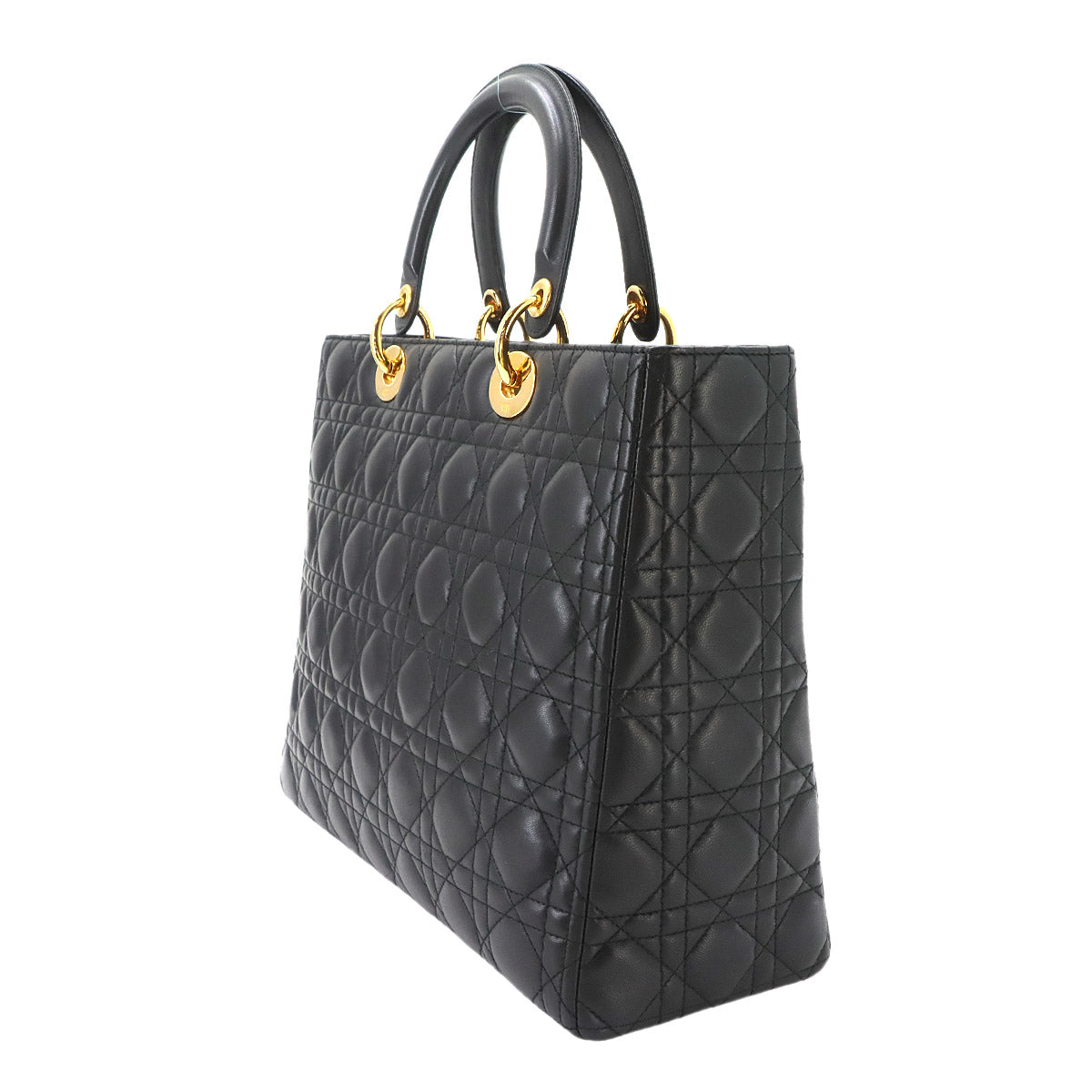Lady Dior Large 2way Hand Shoulder Bag Leather Black
