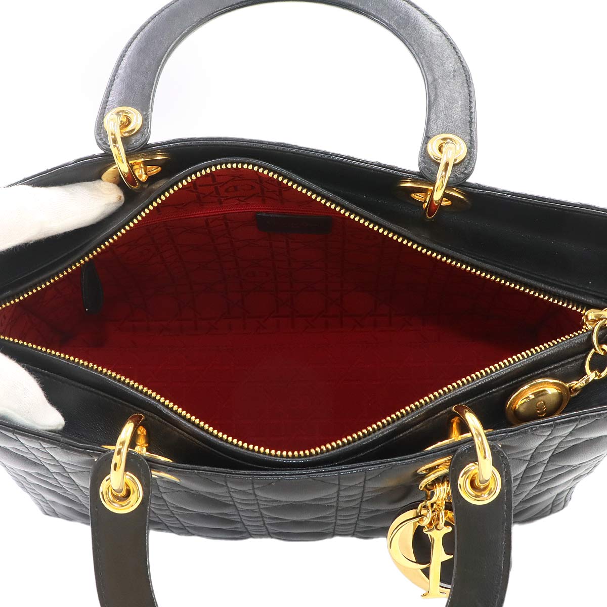 Lady Dior Large 2way Hand Shoulder Bag Leather Black