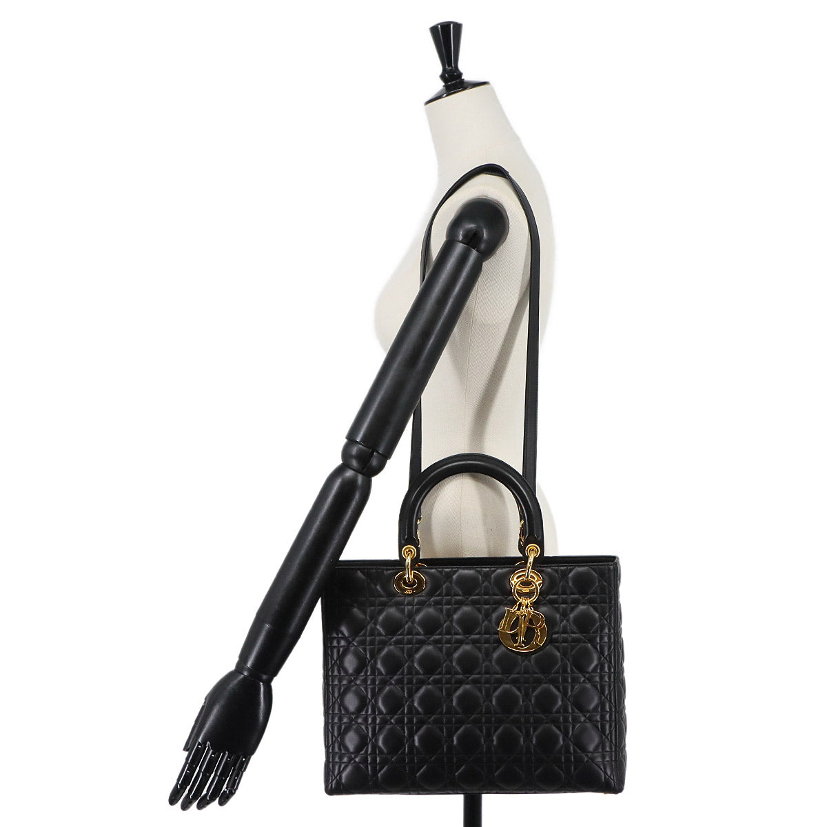 Lady Dior Large 2way Hand Shoulder Bag Leather Black