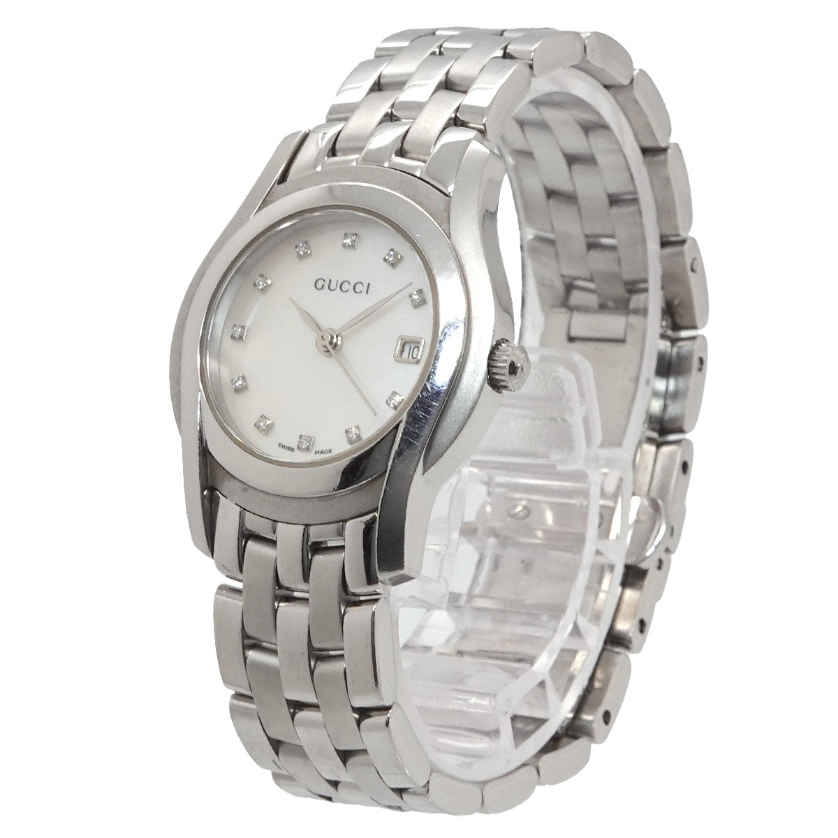 5500L 11P Diamond Quartz White Shell Dial Watch