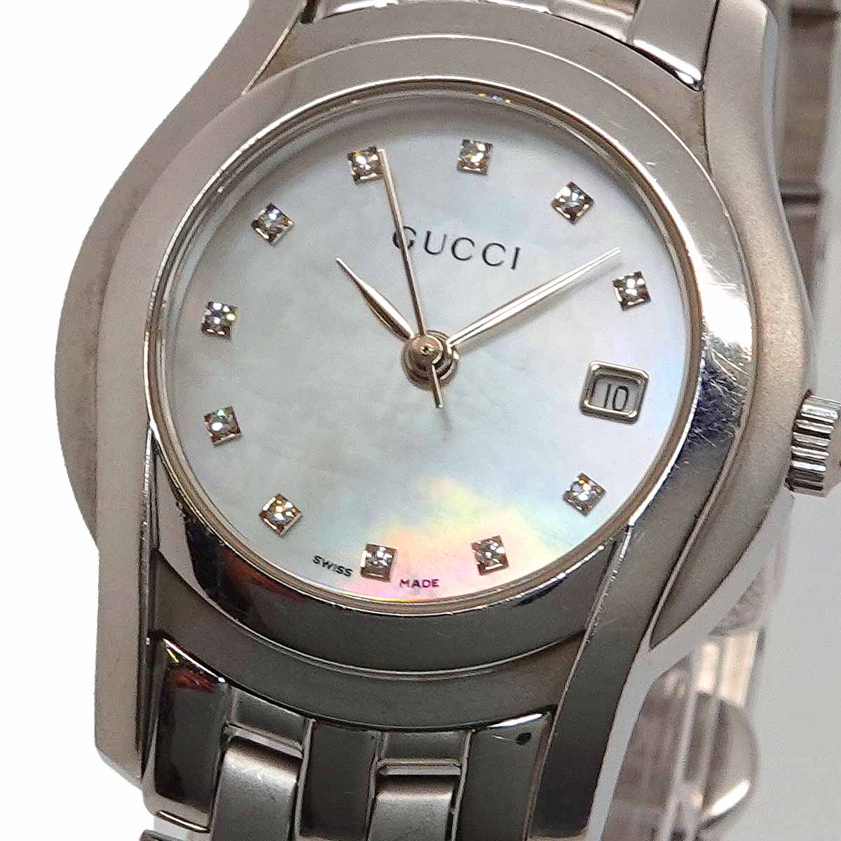 5500L 11P Diamond Quartz White Shell Dial Watch