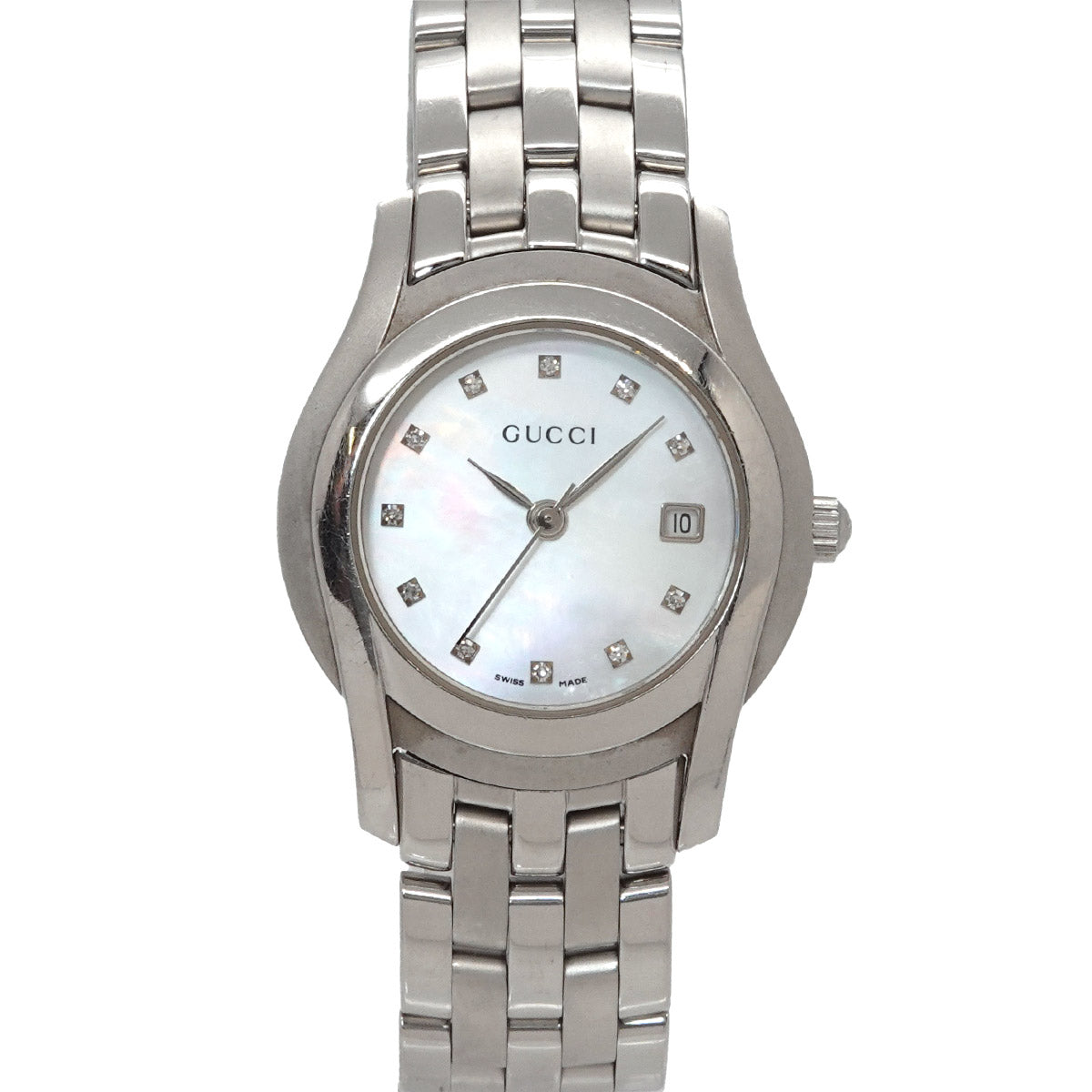 5500L 11P Diamond Quartz White Shell Dial Watch