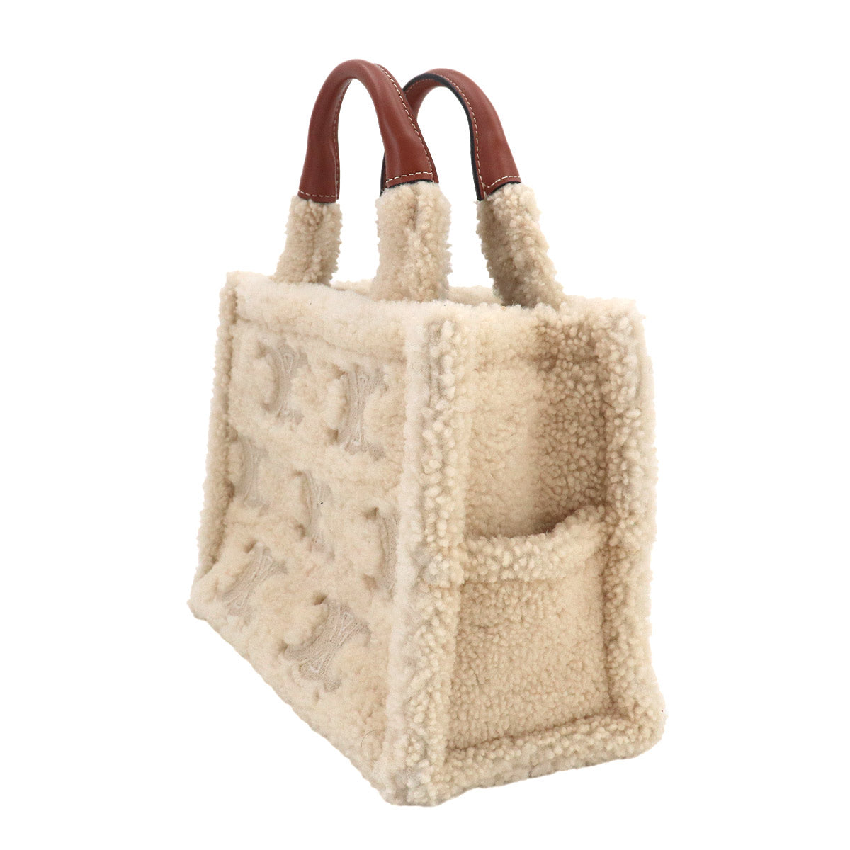 Triomphe Small Cabas Thais Tote Shoulder Bag Shearling Leather