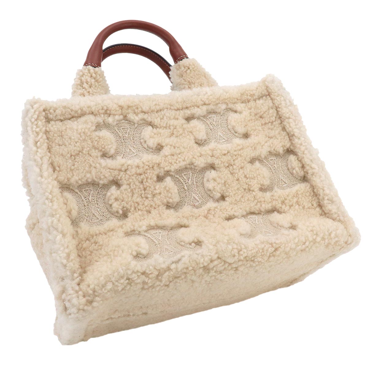 Triomphe Small Cabas Thais Tote Shoulder Bag Shearling Leather