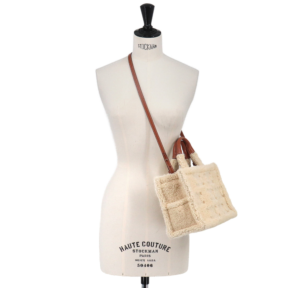 Triomphe Small Cabas Thais Tote Shoulder Bag Shearling Leather