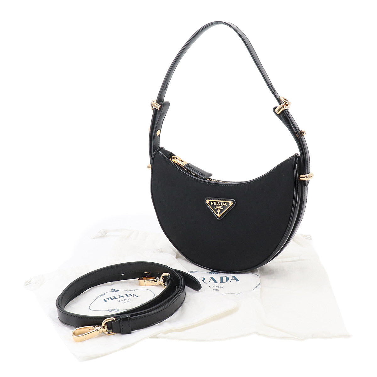 Arque Small 2way Hand dag Shoulder Bag Nylon Leather Black 1BC194