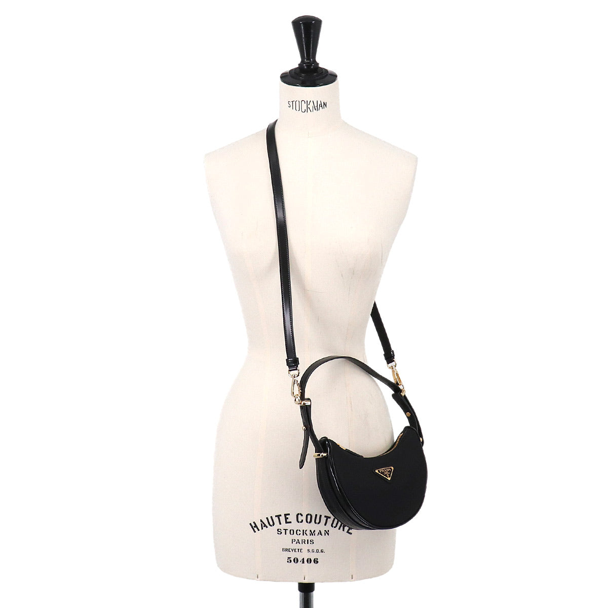 Arque Small 2way Hand dag Shoulder Bag Nylon Leather Black 1BC194
