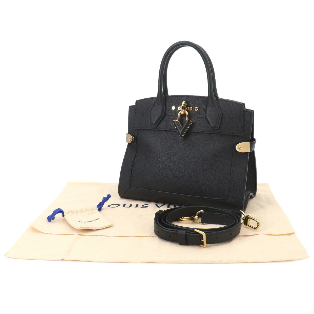 Steamer PM Hand Shoulder Bag Leather Black M21273