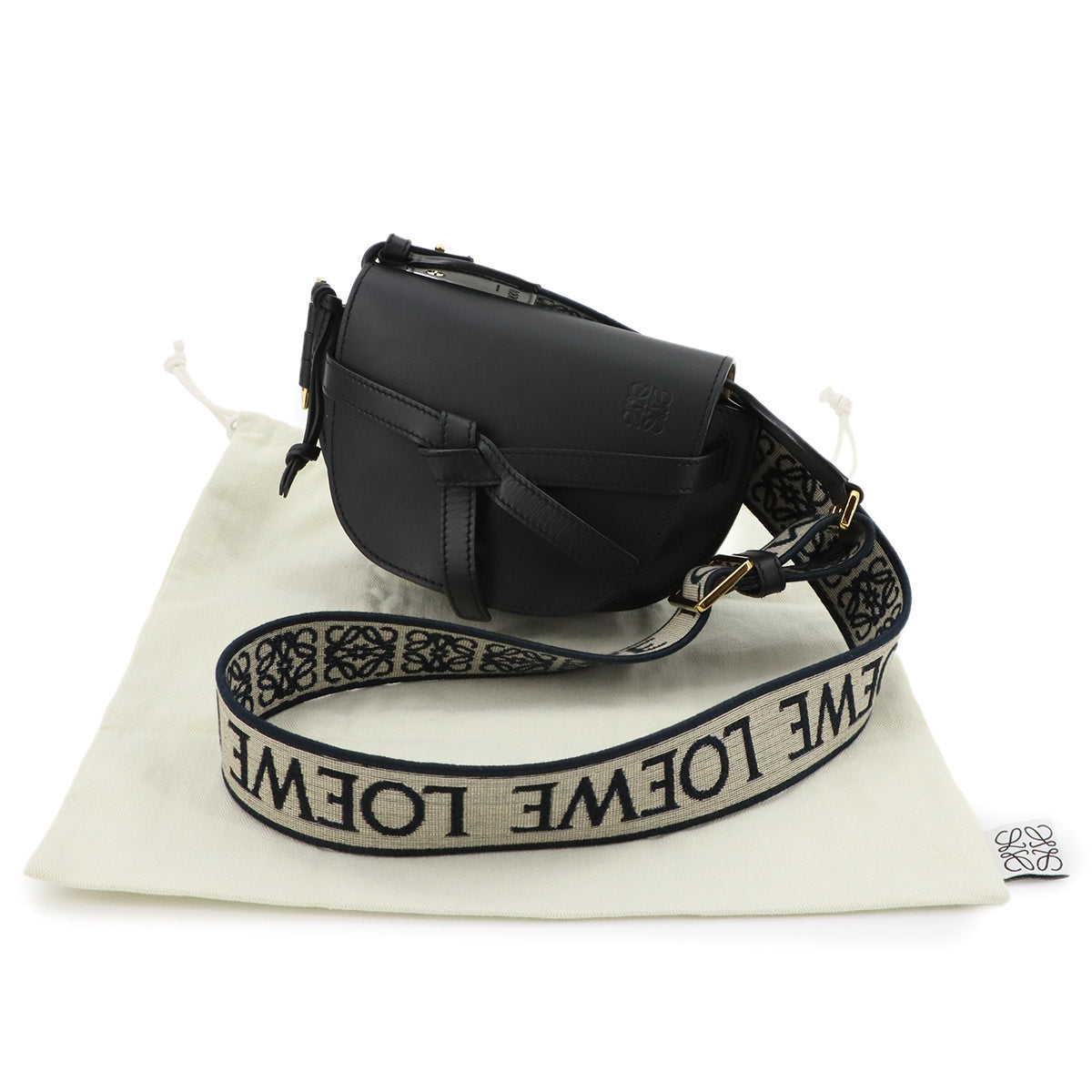 Mini Gate Dual Shoulder Bag Leather Black Purse