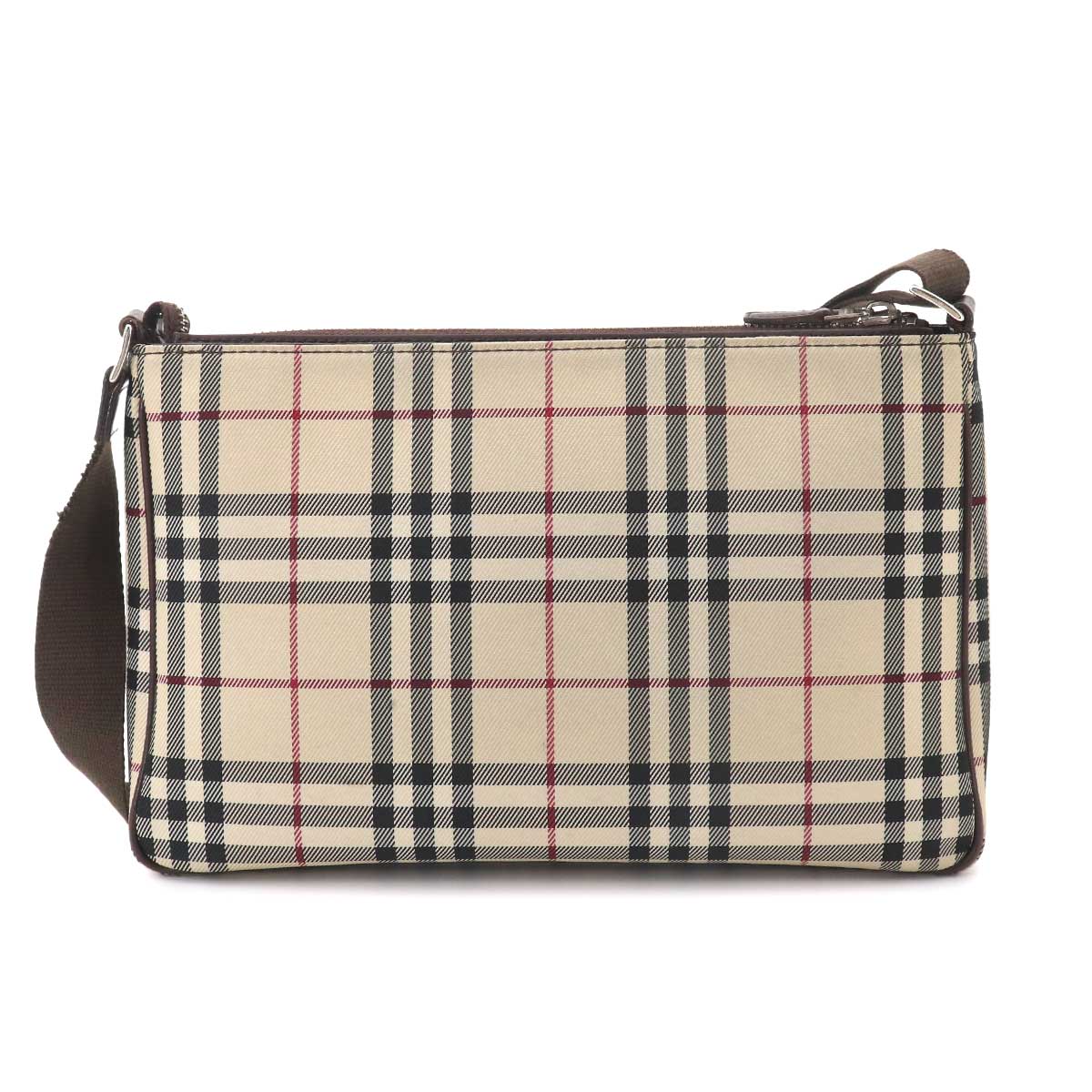 Plaid Shoulder Bag Nylon Leather Beige Brown Purse