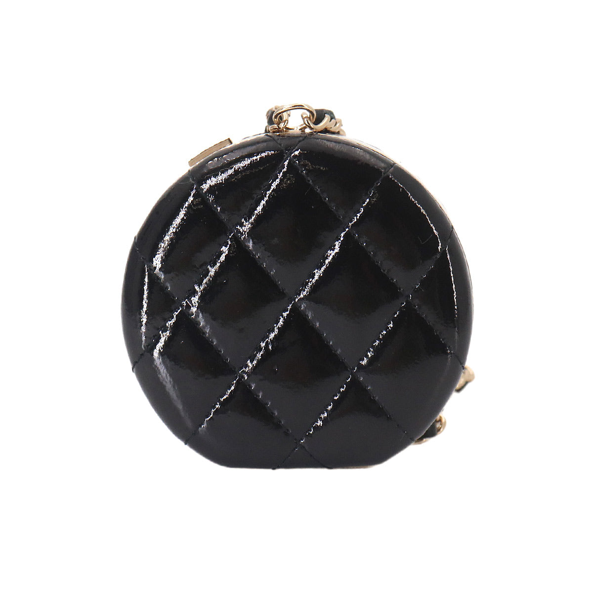Compact Mirror with Neck Strap Patent Leather Black