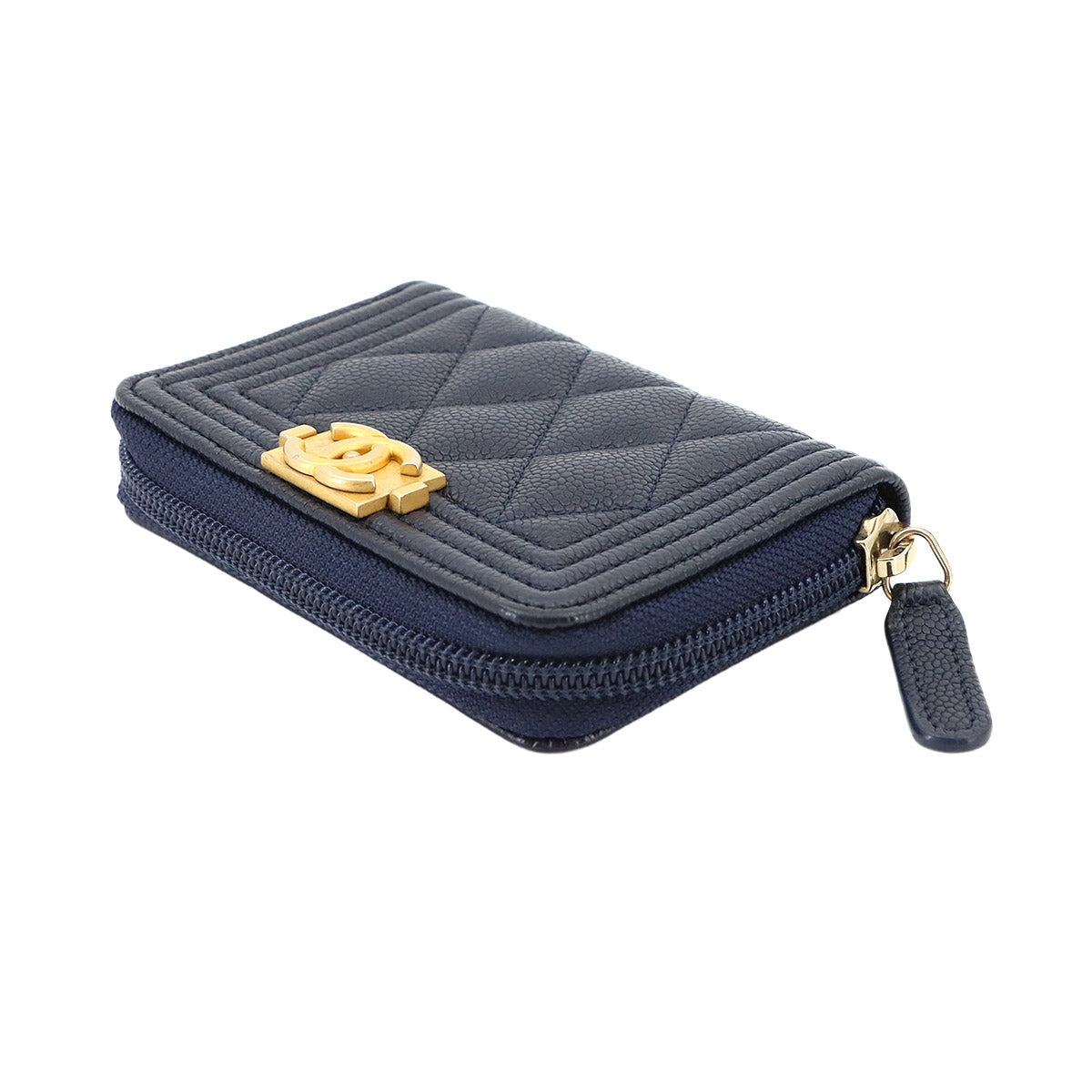 Boy Chanel Zipped Coin Purse Leather Navy A80602