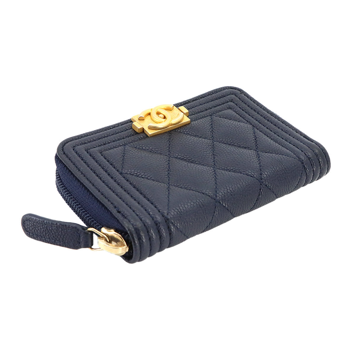 Boy Chanel Zipped Coin Purse Leather Navy A80602