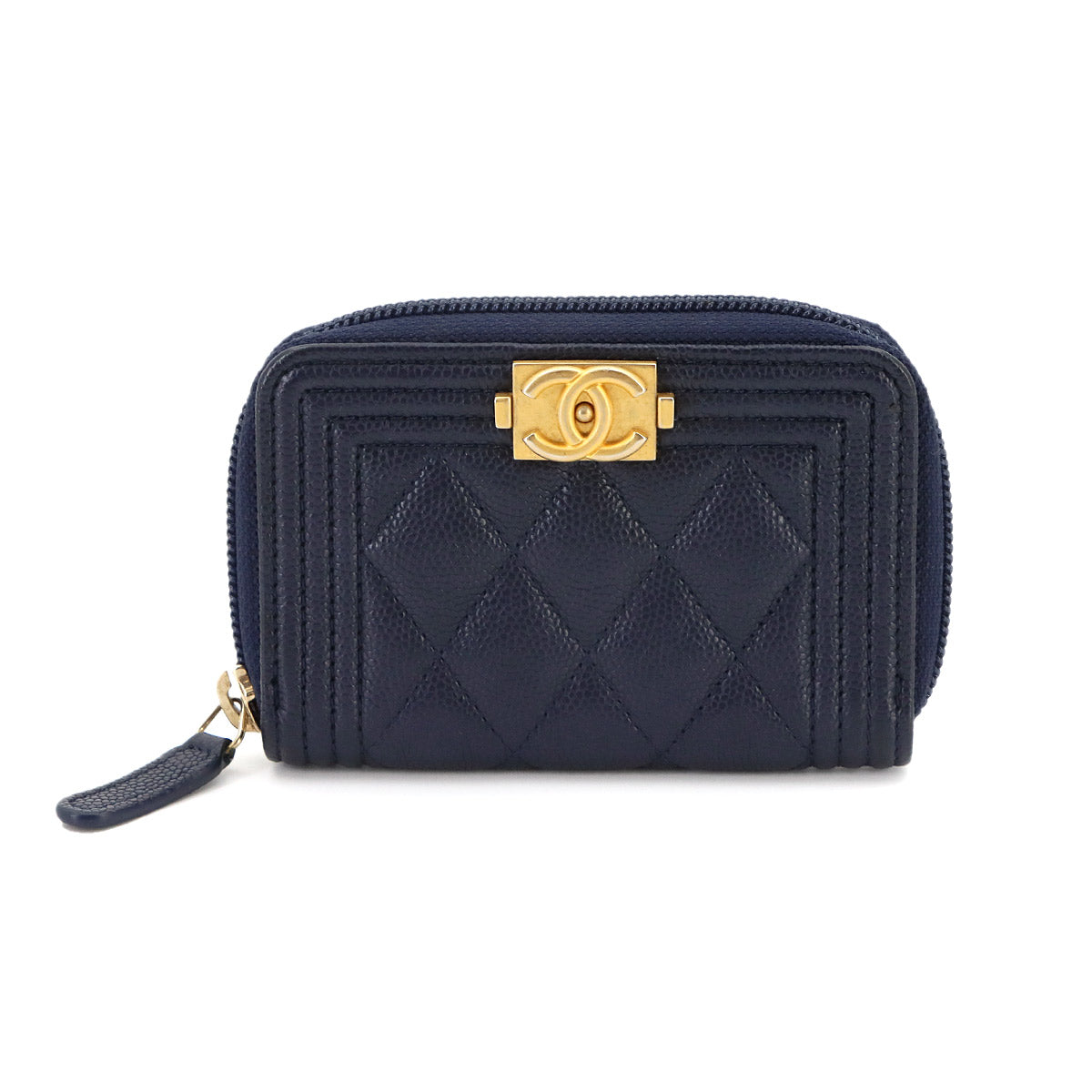 Boy Chanel Zipped Coin Purse Leather Navy A80602