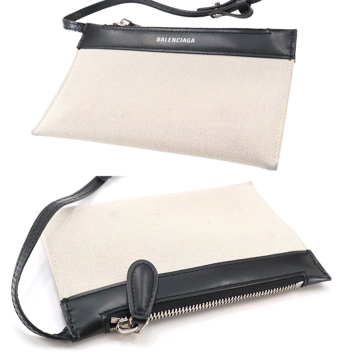 Navy Cabas XS 2way Tote Shoulder Bag Canvas Leather