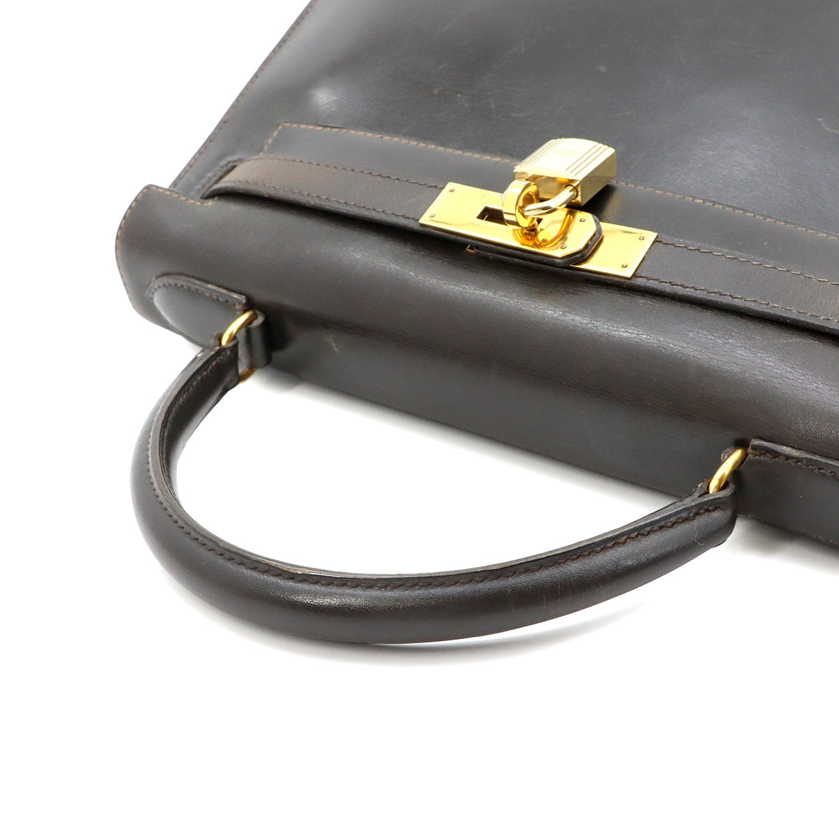 Kelly 28 Box calf Brown Hand Bag Vintage Antique Purse