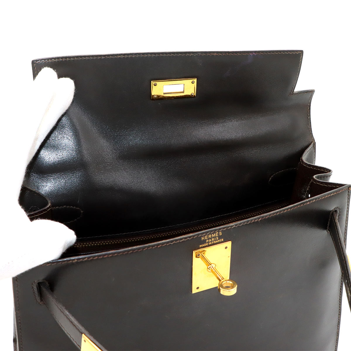 Kelly 28 Box calf Brown Hand Bag Vintage Antique Purse