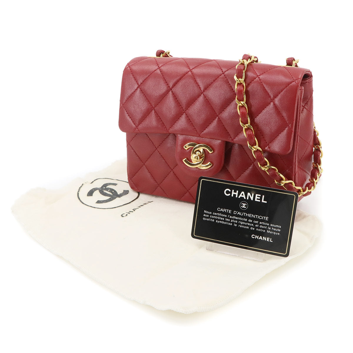 Mini Matelasse Chain Shoulder Bag Leather Red A01115 Purse