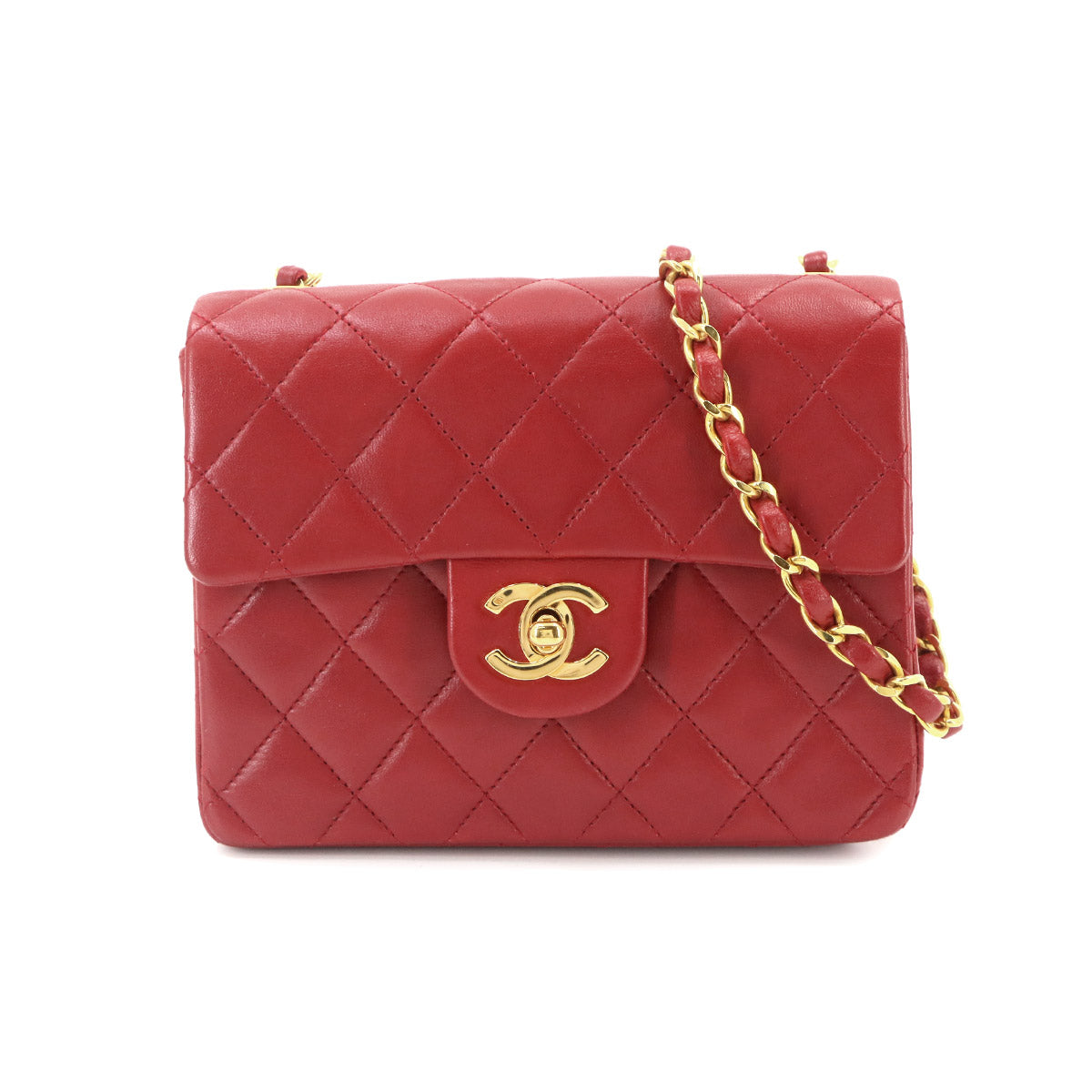 Mini Matelasse Chain Shoulder Bag Leather Red A01115 Purse