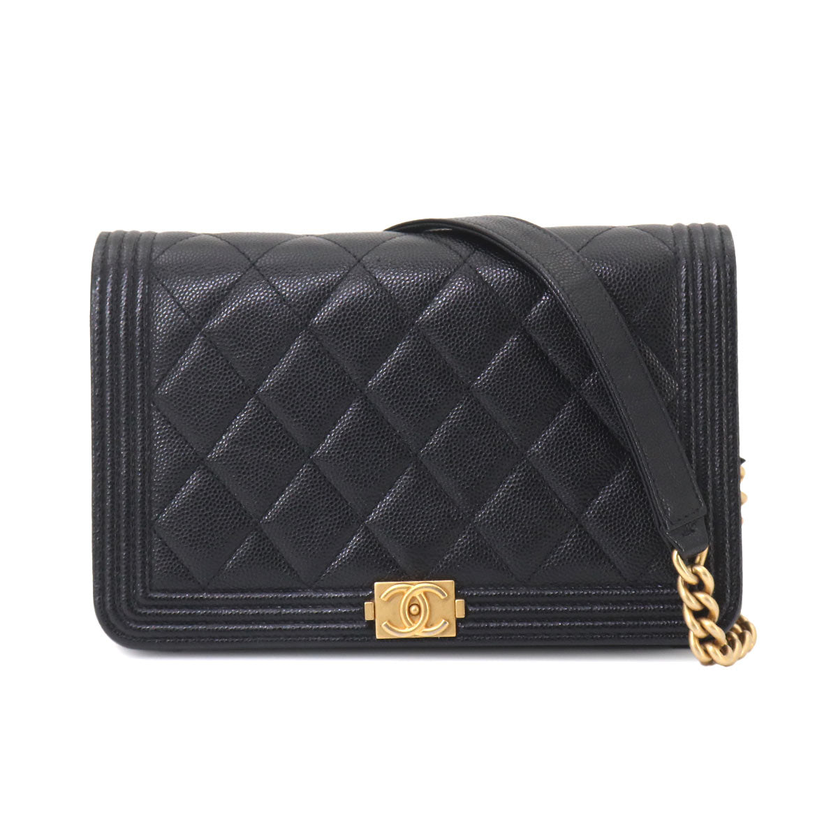 Boychanel Chain Long Wallet Leather Black AP1117 Purse