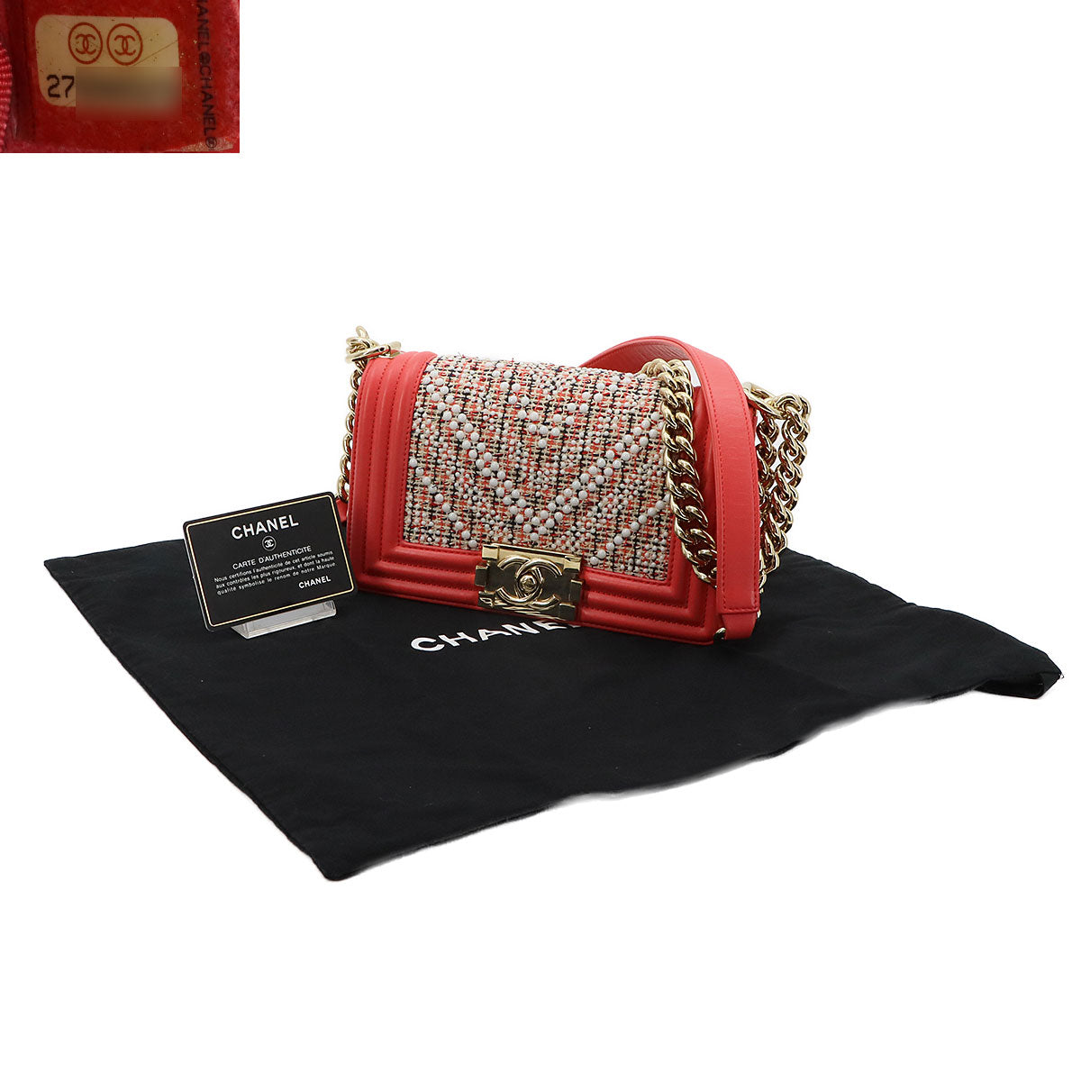BOY CHANEL Small Chain Shoulder Bag Tweed Leather Pink A67085