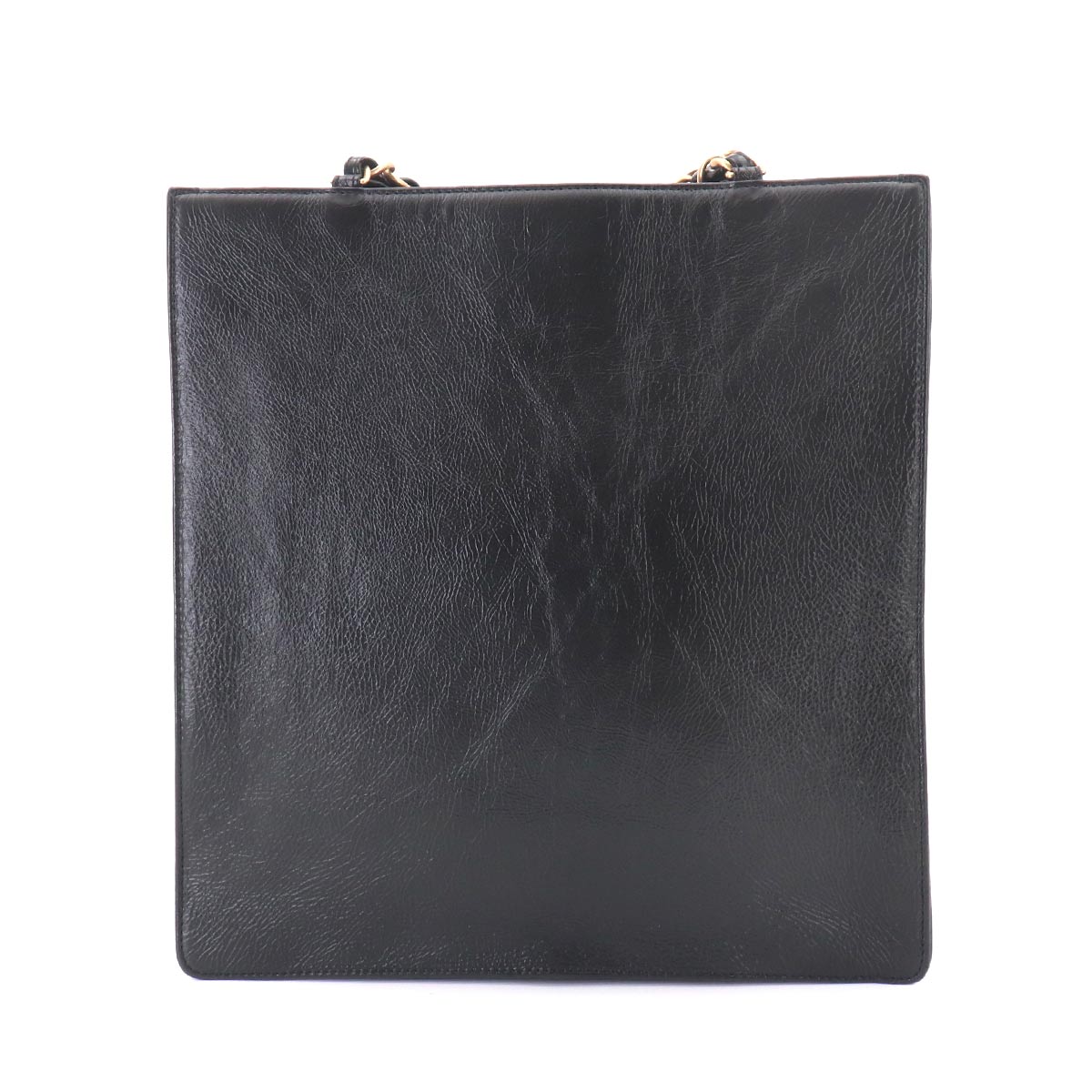 Coco Logos Chain Tote Bag Leather Black Purse