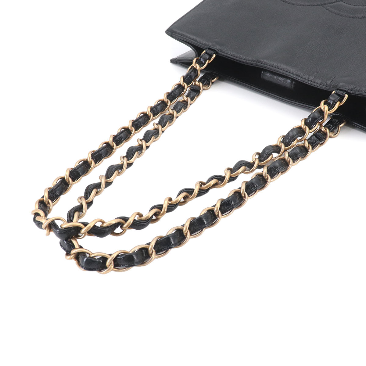 Coco Logos Chain Tote Bag Leather Black Purse