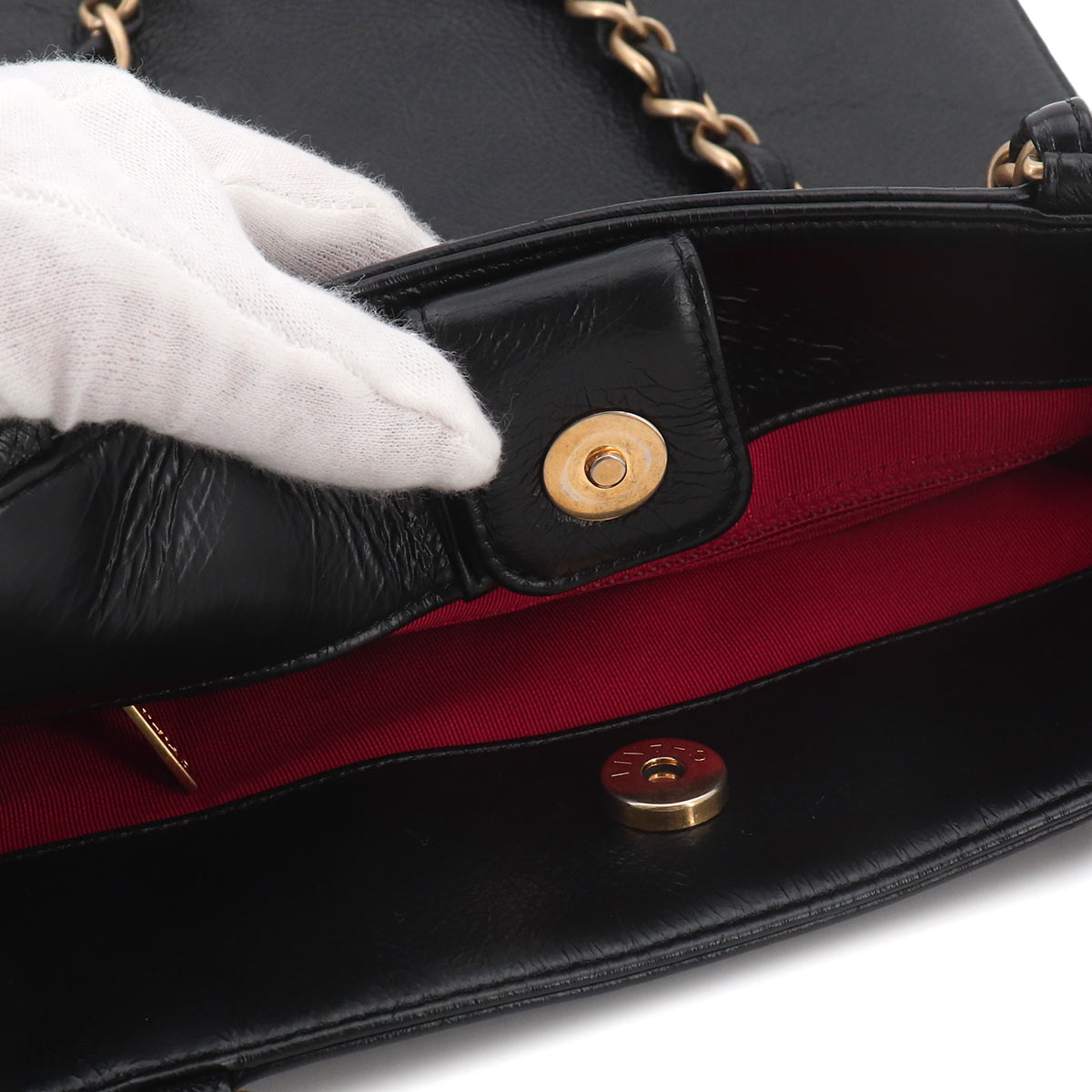 Coco Logos Chain Tote Bag Leather Black Purse