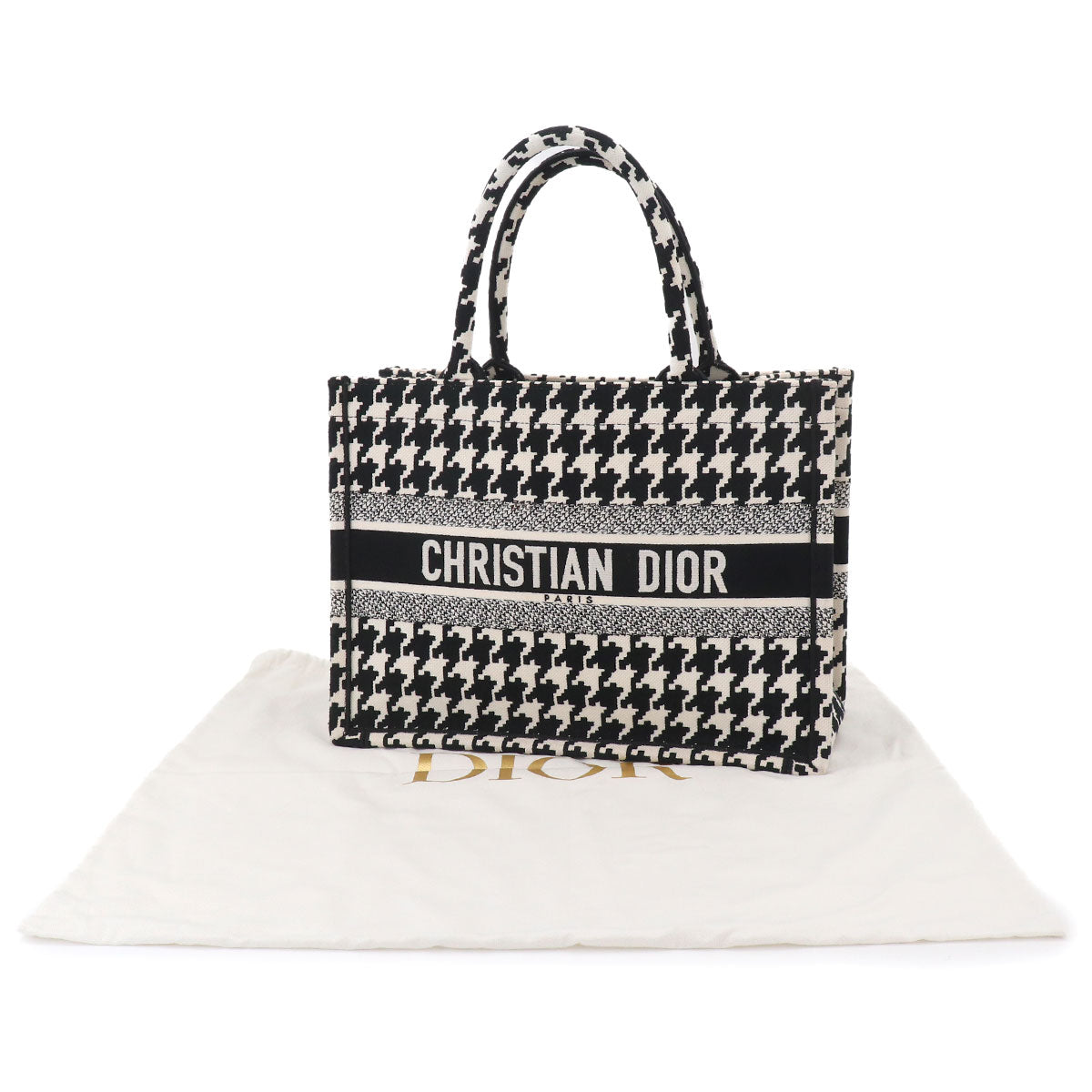 Book Tote Bag Medium Hound's Tooth Embroidery Canvas