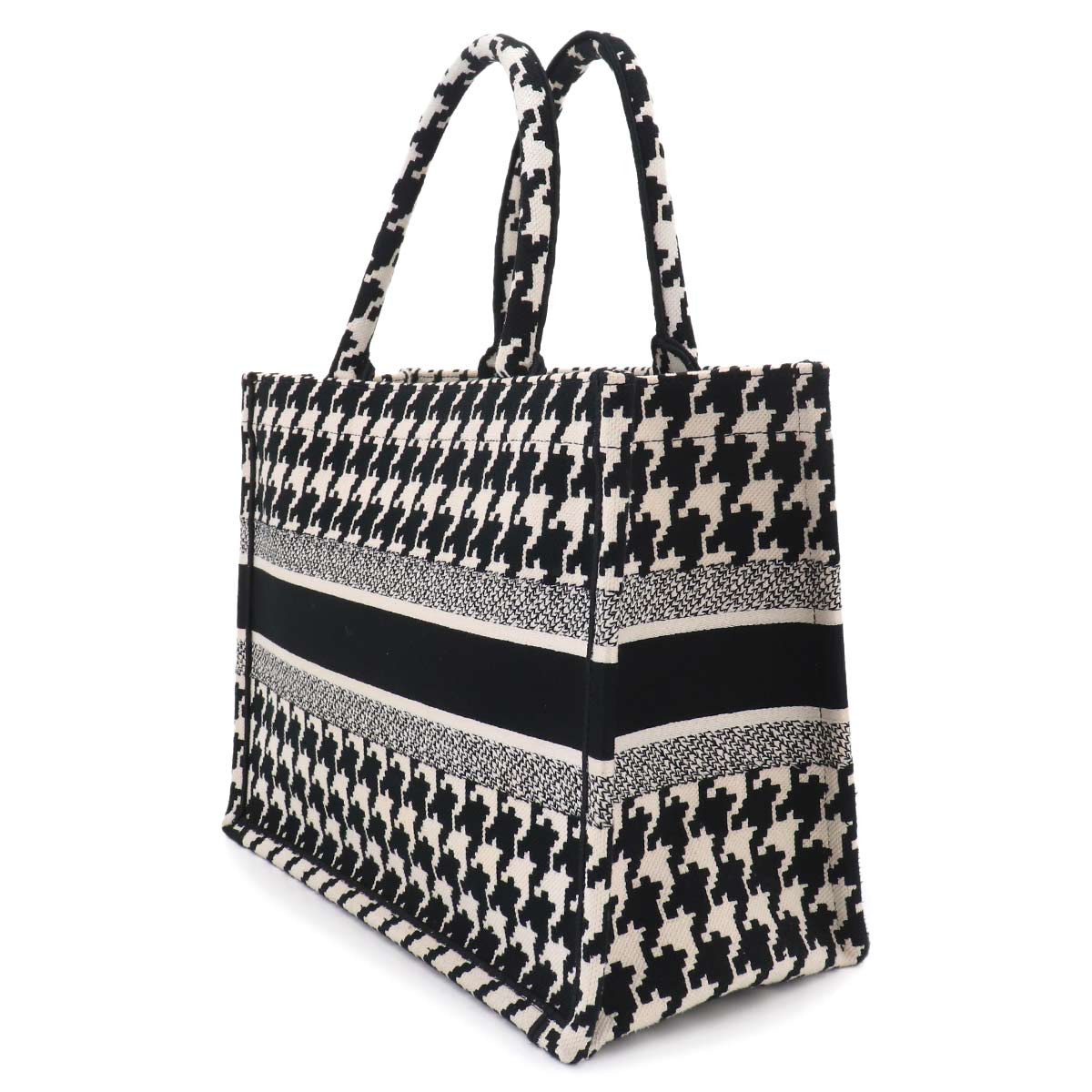 Book Tote Bag Medium Hound's Tooth Embroidery Canvas