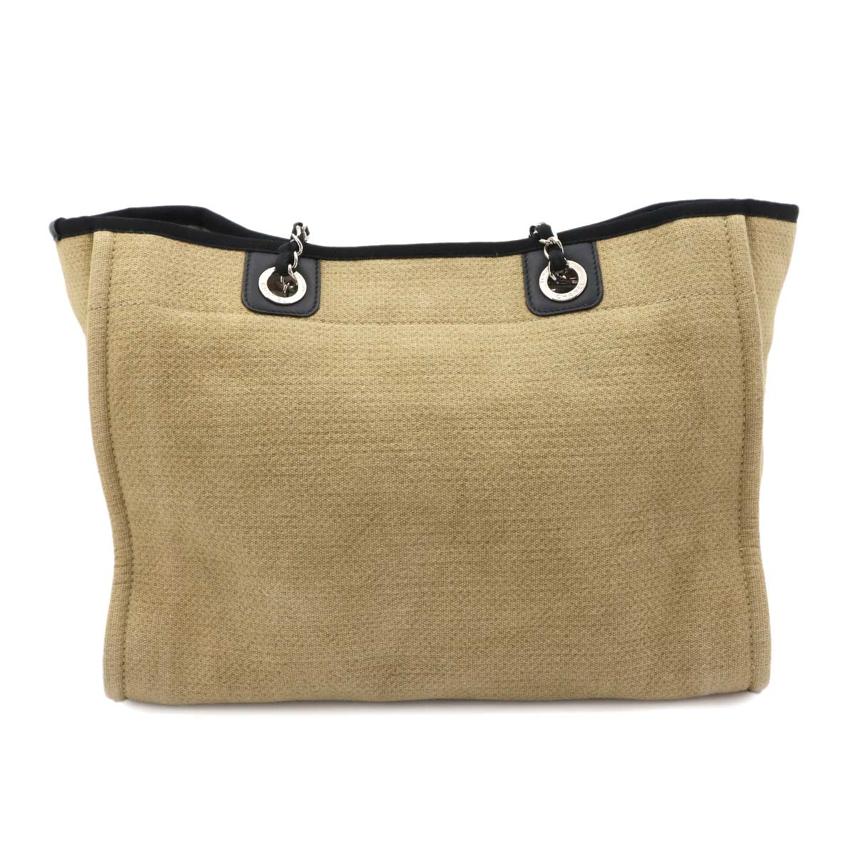 Deauville MM Chain Tote Bag Leather Beige Black A67001 Purse
