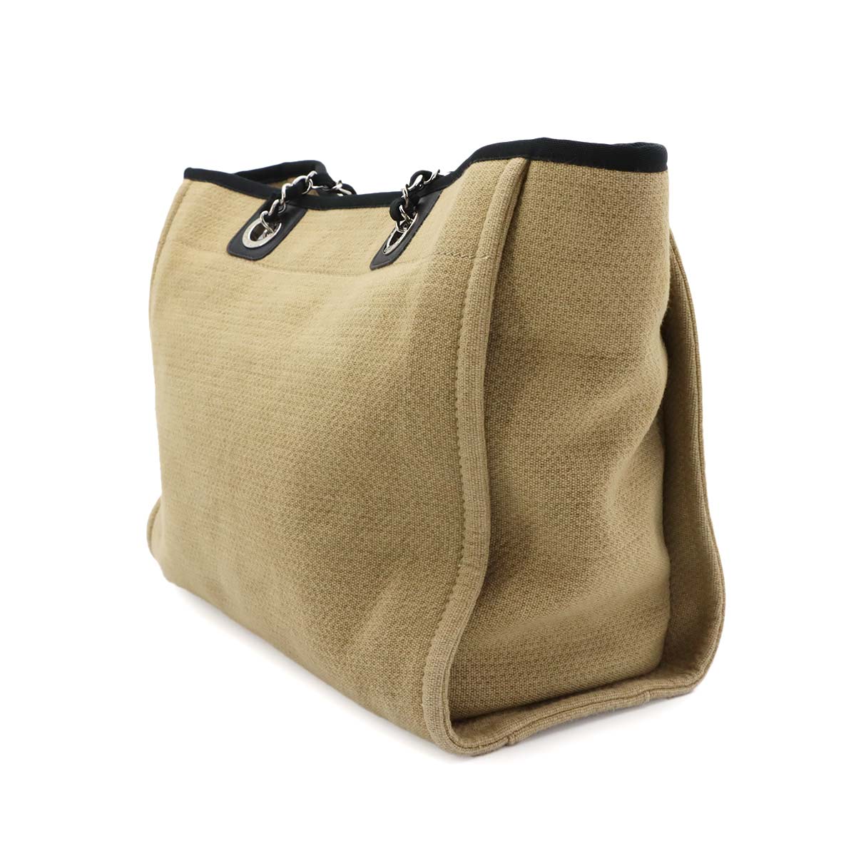 Deauville MM Chain Tote Bag Leather Beige Black A67001 Purse