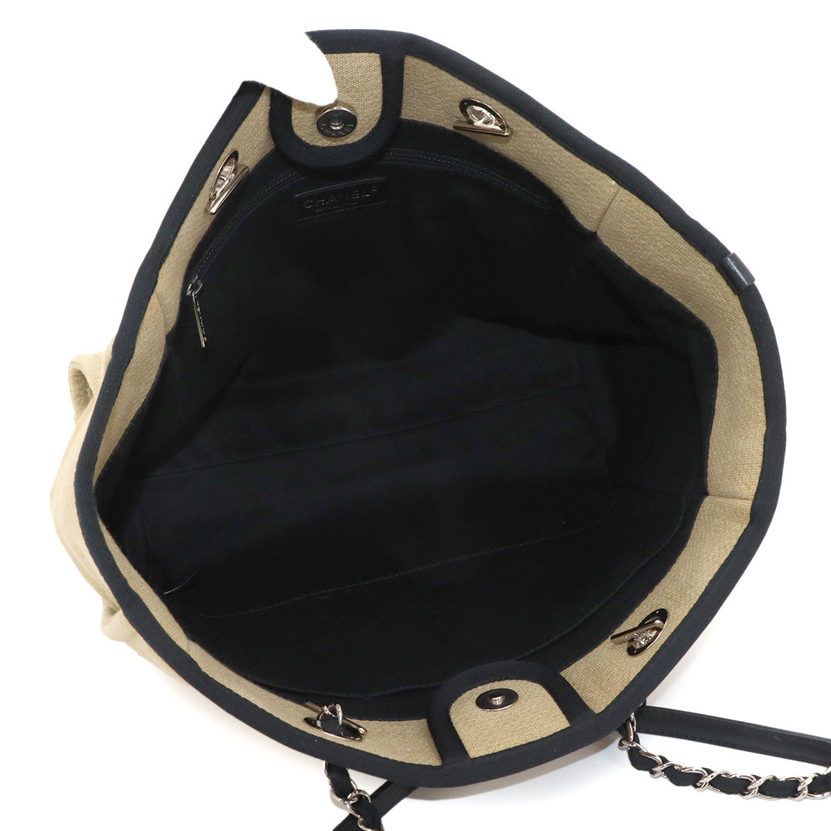Deauville MM Chain Tote Bag Leather Beige Black A67001 Purse