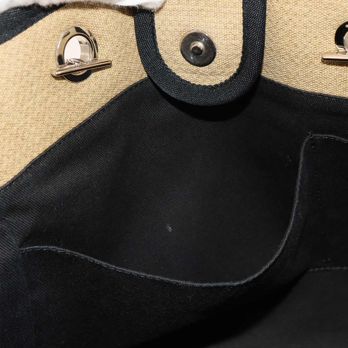 Deauville MM Chain Tote Bag Leather Beige Black A67001 Purse